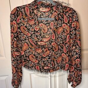 Boohoo Paisley Print Blouse - Black and Red